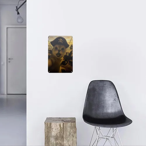 Miniatura 4 de Ydeaom - Divertido arte de pared de metal con diseño de gato, letrero de hojalata vintage con marco retro, póster de animales caprichosos para bar