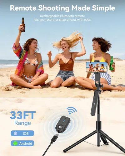 Miniatura 5 de TECKNET Trípode de teléfono de 71 pulgadas y palo para selfie, soporte de trípode portátil extensible para teléfono celular con control remoto