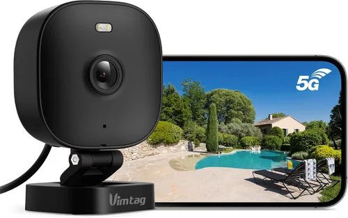 VIMTAG Cámara de seguridad de 4MP para exteriores, cámaras 2.4G/5G para seguridad en el hogar con visión nocturna a color, proyector activado/sirena