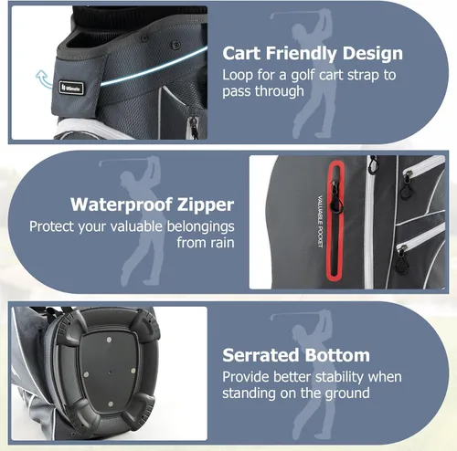 Miniatura 5 de Bolsa de carrito de golf Tangkula con divisores superiores de 15 vías, bolsa ligera para palos de golf con hueco individual para putter y 7 Gris