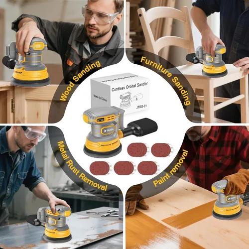 Miniatura 7 de Lijadora orbital aleatoria inalámbrica compatible con batería Dewalt de 20 V y 60 V (sin batería), lijadora orbital eléctrica de palma con colector