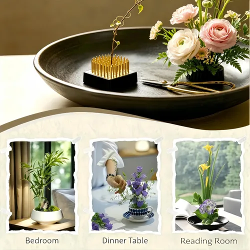 Miniatura 4 de Juego de 3 ranas de flores japonesas Ikebana Arreglo floral Kenzan, 2.4 pulgadas redonda rana floral moribana + 1.6 pulgadas cuadrado Ikebana 3