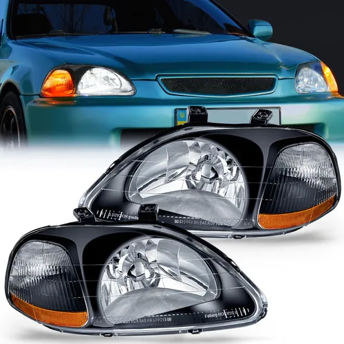 Nilight - Conjunto de faros delanteros compatibles con Honda Civic 1996 1997 1998. Reemplazo de faros delanteros, carcasa negra, reflector ámbar,