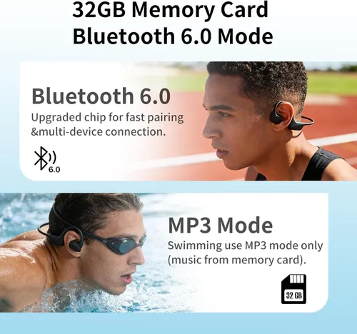 Miniatura 3 de Auriculares de natación de conducción ósea, IP68 impermeable reproductor MP3 incorporado memoria 32G, auriculares de natación subacuáticos