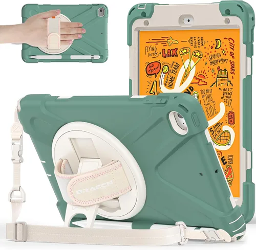 Miniatura 18 de BRAECNstock para Apple iPad mini 5/4 Funda 2019/2015 19,9 cm, Funda Protectora a Prueba de Golpes con Soporte para Lápices, Correa Giratoria