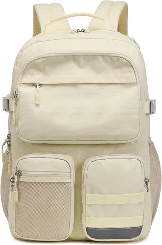 Mochila para adolescentes, niñas, niños, resistente al agua con bolsillo para laptop de 15.6 pulgadas para viajes, escuela, universidad, Beige,