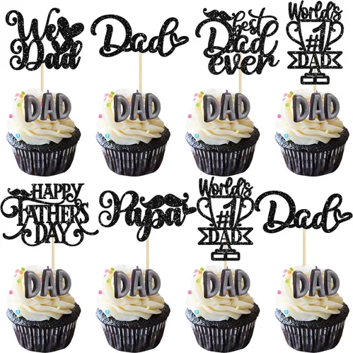 Miniatura 24 de 36 adornos para cupcakes con purpurina azul para el Día del Padre, el mejor papá de la historia, #1 Dad Love Papa Cake Pick Decoraciones para Feliz