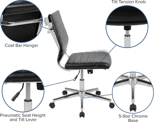 Miniatura 5 de Merrick Lane Corrina - Silla de oficina ergonómica – Silla de escritorio ejecutiva contemporánea sin brazos – respaldo medio acanalado y asiento