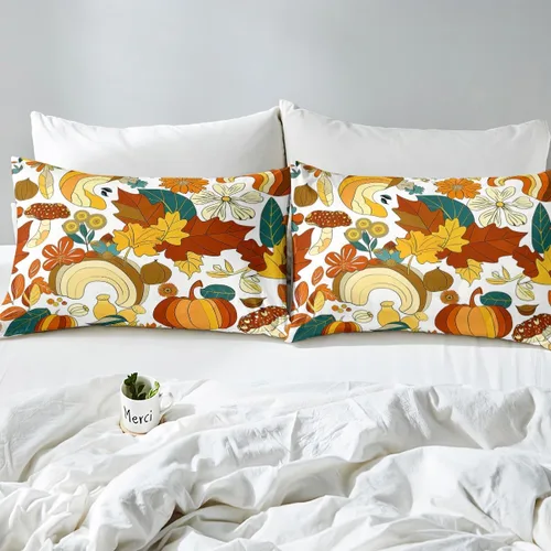 Miniatura 6 de Juego de sábanas ajustadas estilo 70s hippie retro para cama individual, juego vintage de otoño con hojas florales para niños y niños, juego de ropa