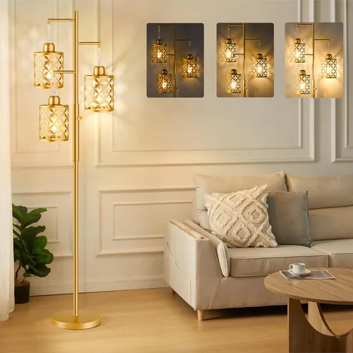 Miniatura 8 de Lámpara de pie regulable de 68 pulgadas, moderna lámpara de pie con elegante jaula de metal, lámparas de pie industriales de árbol alto para sala