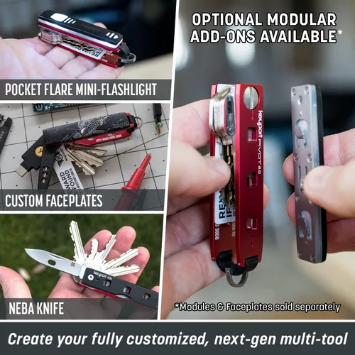 Miniatura 3 de Keyport Pivot 2.0 Organizador de Llaves - Porta Llaves EDC con Accesorio para Llavero de Coche y Servicio de Encontrado y Perdido - Aluminio, Rojo