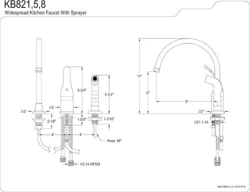 Miniatura 2 de Kingston Brass KB825 Chatham Grifo de cocina amplio, 9 pulgadas, bronce aceitado, bronce aceitado