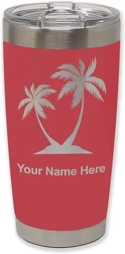 Miniatura 21 de LaserGram Vaso aislado al vacío de 20 onzas, palmeras, grabado personalizado incluido (negro)