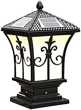Luz solar LED para exteriores, farol solar de poste de metal estilo vintage LED de iluminación exterior en negro para jardín, patio, poste de