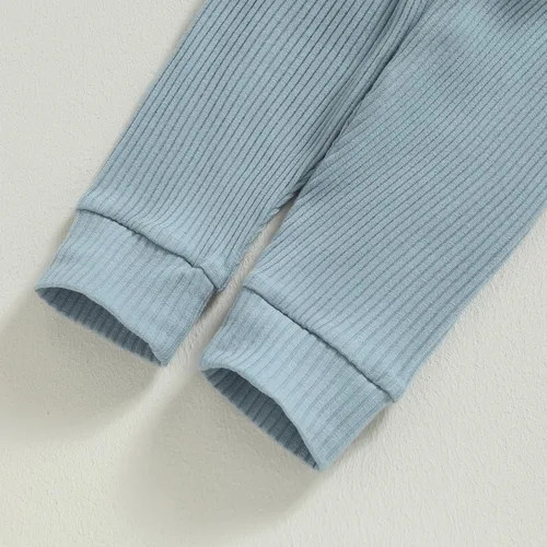 Miniatura 6 de Ropa de bebé recién nacido, ropa de punto acanalado, manga larga, pantalones de algodón sólido, trajes de otoño e invierno, 2 piezas