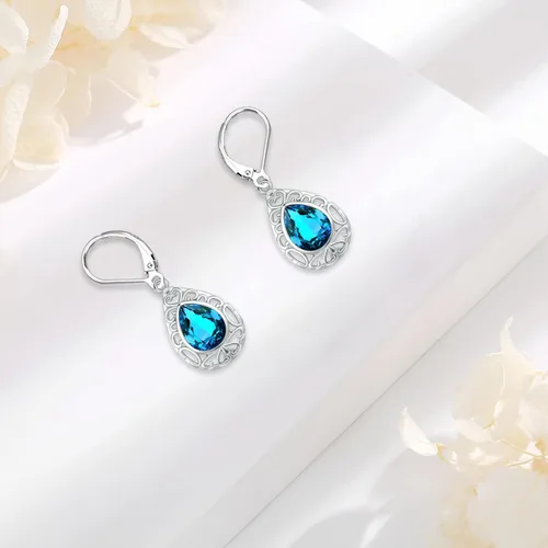 Miniatura 157 de Aretes colgantes de plata de ley con diseño de árbol de la vida, flor, abeja, animales, gato, colibrí, piedra lunar, turquesa, aretes con cierre