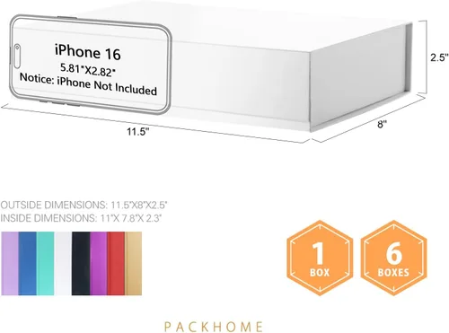 Miniatura 2 de PACKHOME Caja de regalo de 11.5 x 8 x 2.5 pulgadas, caja resistente para camisas con tapa magnética para múltiples ocasiones (blanco brillante)
