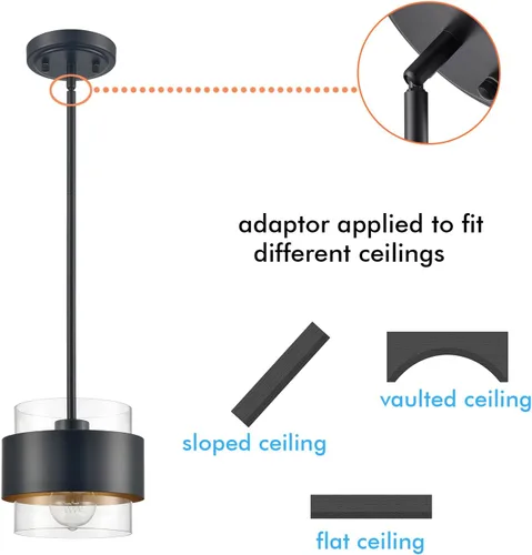 Miniatura 6 de CLAXY Luces colgantes para isla de cocina, barra negra, lámpara colgante de cocina, pantalla cilíndrica de vidrio transparente Sombra