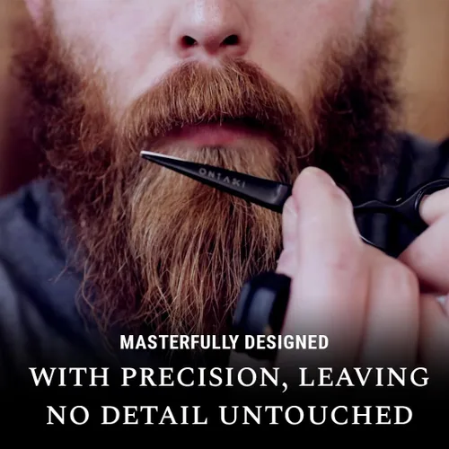 Miniatura 5 de Ontaki Tijeras para barba y bigote para hombre, acero japonés de 5.5 pulgadas, color negro, cuchillas afiladas de precisión, reposapiés ergonómico
