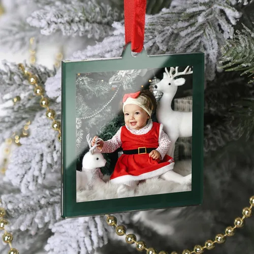 Miniatura 10 de UNIQOOO 8 adornos de marcos de fotos de acrílico negro de Navidad para mostrar fotografías, 2.5 x 2.5 pulgadas decoración colgante festiva, marcos