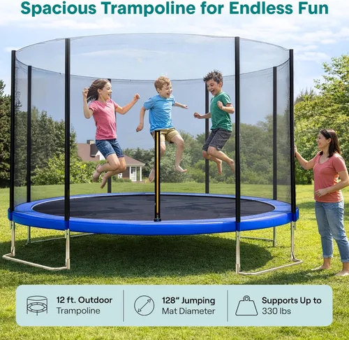 Miniatura 5 de SereneLife Trampolín para exteriores de 8 pies, 10 pies, 12 pies, 14 pies con red, escalera y revestimiento antioxidante, trampolines recreativos