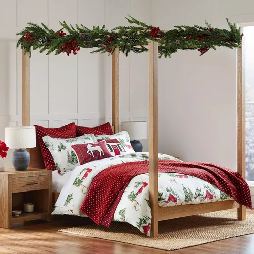 Miniatura 4 de Levtex Home - Juego de edredón Tatum Pines - Edredón tamaño King + dos fundas de almohada tamaño King - Cabaña navideña - Rojo, verde, marrón