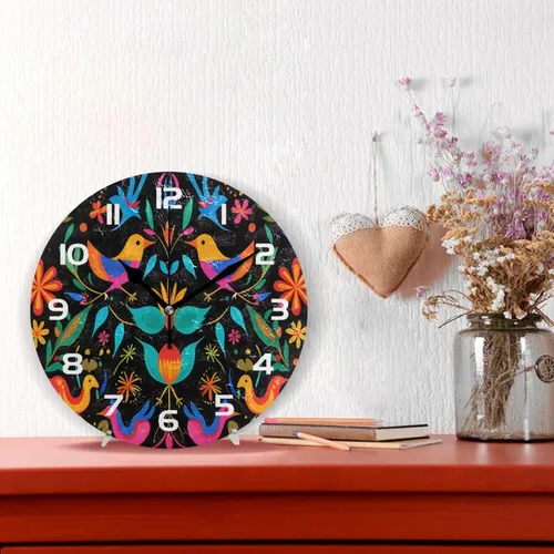 Miniatura 2 de Reloj de pared con patrón de flores mexicanas, silencioso sin tictac de 10 pulgadas, funciona con pilas, reloj fácil de leer para decoración