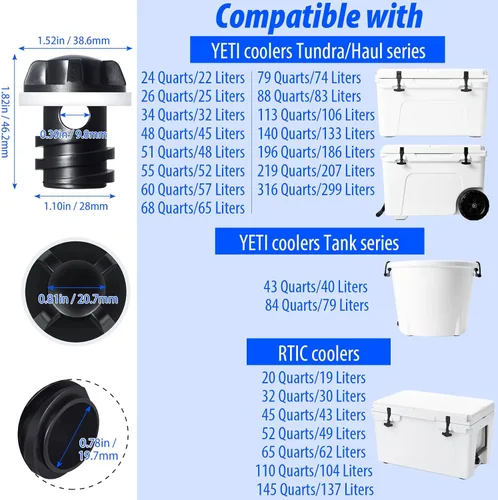 Miniatura 4 de YETI - Paquete de 2 accesorios de repuesto para tapones de drenaje refrigerantes, compatibles con enfriadores Tundra, tanque y RTIC, tapón de hielo