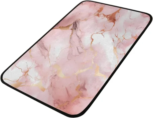 Miniatura 3 de Tapetes de cocina con estampado de mármol rosa dorado rosa, tapete antideslizante para baño, dormitorio, baño, sala de estar, decoración del hogar