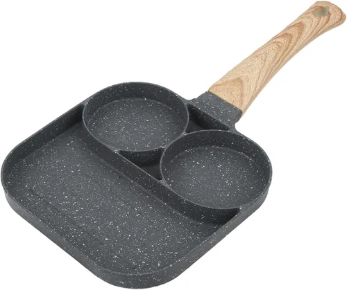 Sartén antiadherente para huevos fritos de 3 secciones para estufa de gas, cocina de inducción, cocina de desayuno, color negro
