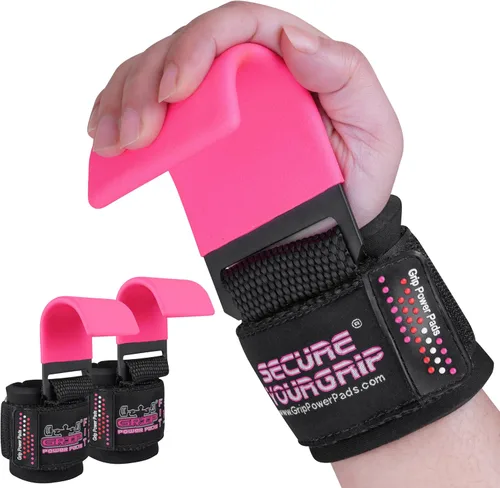 Miniatura 2 de Ganchos de acero para levantamiento de pesas de alta resistencia, juego de 2 guantes de entrenamiento acolchados de alta calidad Rosa clásico