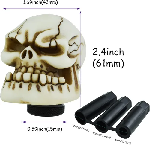 Miniatura 2 de Pomo de palanca de cambios de resina de calavera para automóvil, pomo de palanca de cambios de transmisión brillante para la mayoría de vehículos