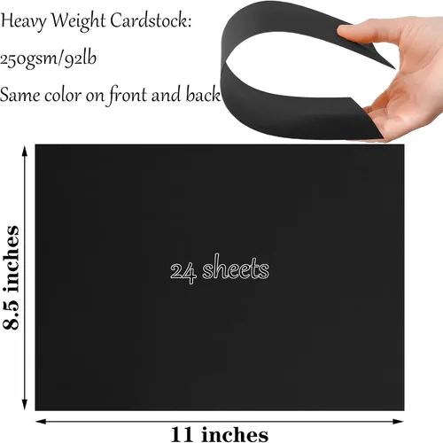 Miniatura 2 de 24 hojas de papel de cartulina negro de 8,5 x 11 pulgadas para tarjetas DIY, invitaciones, álbumes de recortes y otras manualidades (250 gsm/92 lb)