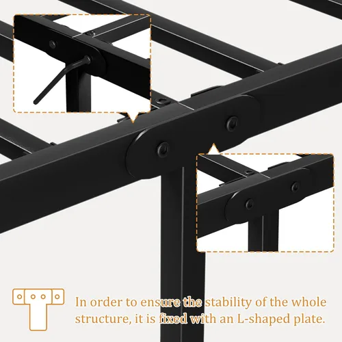 Miniatura 9 de VECELO Base de cama de plataforma de metal tamaño individual con cabecera y estribo, base de colchón de soporte de listones resistentes, no necesita