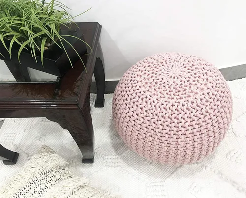 Miniatura 5 de FRELISH DECOR Puf redondo otomano tejido a mano, 100% algodón, puf reposapiés de punto - saco de frijoles tejido - silla de piso para sala de estar