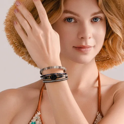 Miniatura 74 de FANCY SHINY - Pulsera de cuero estilo bohemio, pulsera de cuentas de cristal con cierre magnético, regalos de joyería para mujer