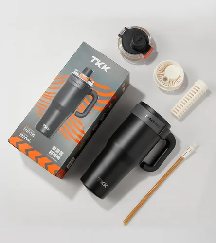 Miniatura 7 de TKK Vasos aislados de 40 onzas con asa y pajilla, taza de viaje de acero inoxidable con revestimiento de cerámica, taza de café helado de doble