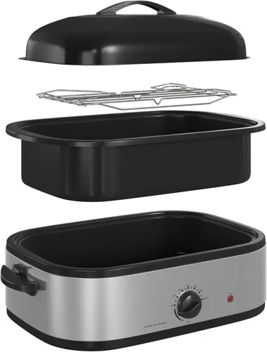 Miniatura 4 de Horno asador eléctrico de 14 cuartos de galón, horno asador de pavo, tapa de autofundación, bandeja extraíble, control de temperatura de rango