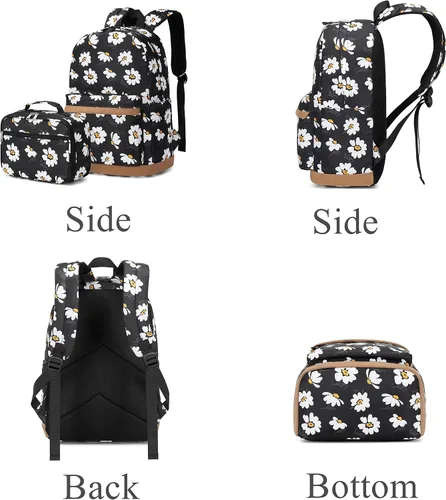Miniatura 23 de 3 piezas de mochila con estampado de margaritas para niños, mochila de escuela primaria, mochila para estudiantes de primaria, mochila para Negro