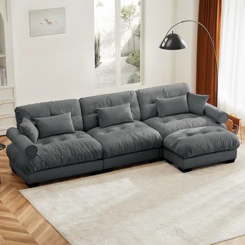 Miniatura 82 de Otomana beige para sofá modular modular, sofá individual, asiento otomano para sofá modular convertible, sofás de terciopelo para sala de estar