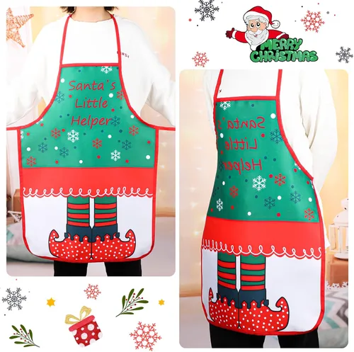 Miniatura 3 de Vabean 4 delantales de Navidad de elfo, muñeco de nieve, delantal de Santa Claus, delantal de cocina ajustable para fiesta, chef, cocinero, casa