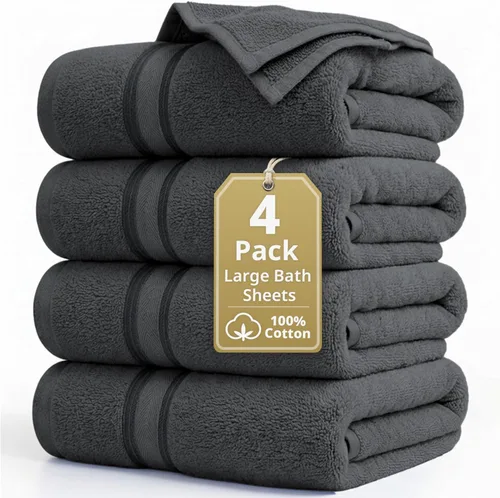 Miniatura 75 de Lane Linen Juego de 4 toallas de baño de 100 % algodón (35 x 66 pulgadas), juego de toallas de baño extragrandes de algodón sin torsión, secado Gris