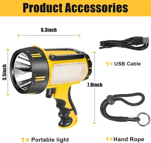 Miniatura 7 de Foco Recargable Súper Brillante de Mano, Linterna LED Recargable Táctica de Búsqueda con Salida USB, 6 Modos de Luz, Luz de Camping (Gris)