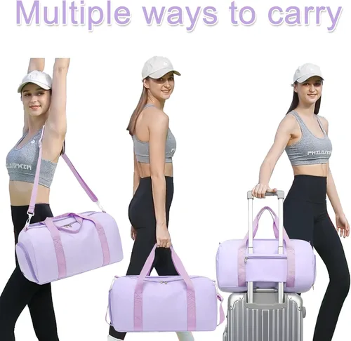 Miniatura 2 de Bolsa de viaje deportiva para gimnasio para hombres y mujeres con compartimento para zapatos, bolsillo húmedo, Púrpura (pure purple), Bolsa de lona