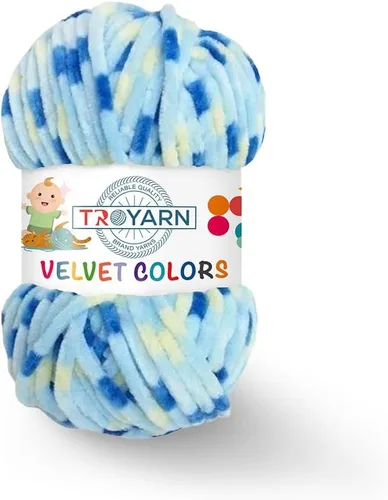 Miniatura 24 de TROYARN Hilo de lana de terciopelo en colores (paquete de 3 madejas) Chenille para manta Amigurumi, hilo para crochet y punto súper voluminoso 3x100