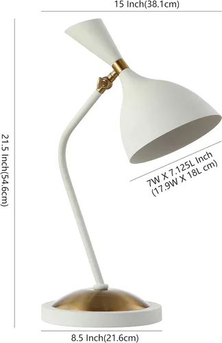 Miniatura 4 de JONATHAN Y Lámpara de mesa LED retro de mediados de siglo de 21.5 pulgadas, blanco/latón, para oficina en casa, luz de tarea ajustable con pantalla