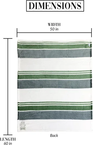 Miniatura 6 de Pavilion Gift Company - Manta de 50" x 60" a rayas verde, blanco y gris con bordado de hoguera, felpa real suave, regalo para amantes del camping