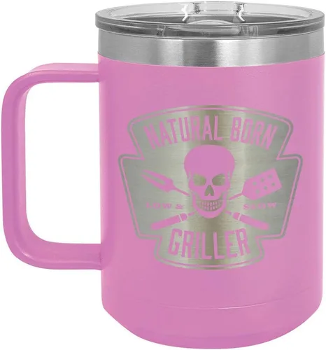 Miniatura 5 de Natural Born Griller RED 15 oz Coffee Cup w/Slide Top Lid Insulated Travel Coffee Mug BBQ & Grilling Gift Idea For Men Who Have Everything, Dad