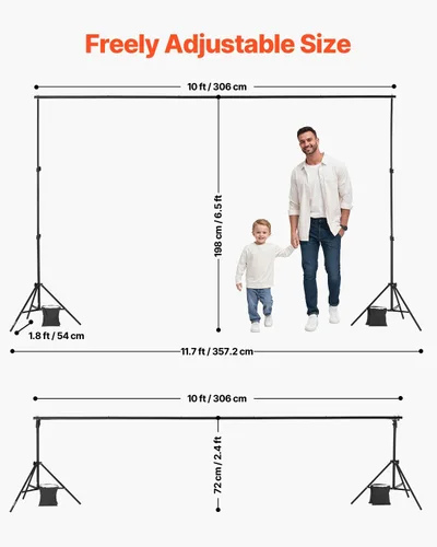 Miniatura 3 de VEVOR Soporte de telón de fondo, 6.5 x 10 pies, kit de soporte de fondo ajustable para fotos, soporte de fondo portátil con 5 barras transversales