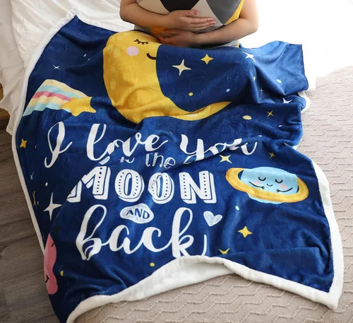 Miniatura 9 de Manta con texto en inglés "I Love You to the Moon and Back", suave y linda manta para niños, regalo para mujeres, niñas, niños y adultos, franela